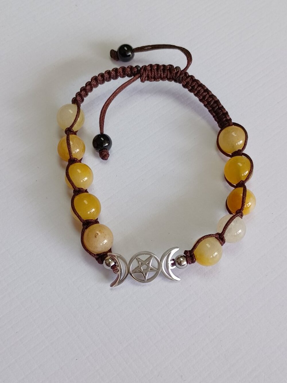 Amber Triple Moon Natural Stone Adjustable Bracelet